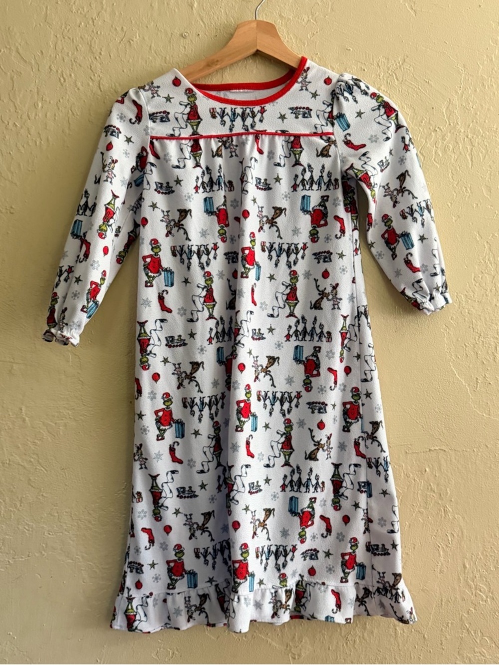 Dr. Seuss White Nightgown with Red Trim and Multicolor Characters
